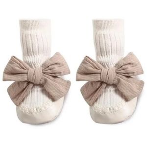 Baby Girls Socks Newborn Baby Bowknot Socks cream and brown 6-12 month